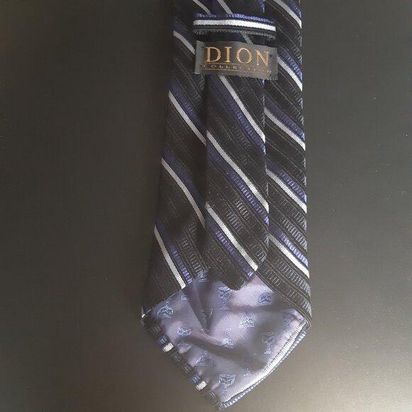 Dion Collection 100% Silk Repp Tie Blue/Black/White - Picture 4 of 13